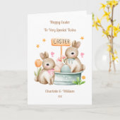 孫ツインズイースターバニーラビットカード カード (黄色い花)