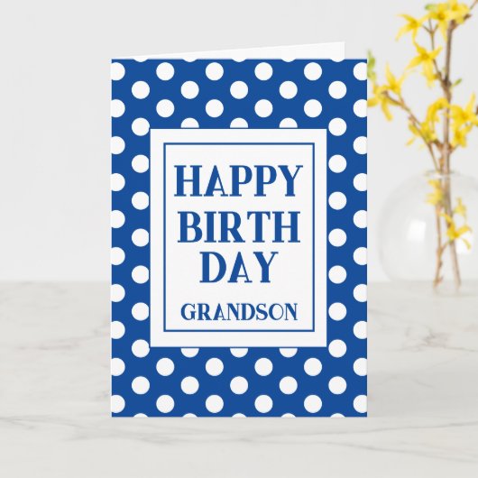 孫ハッピーバースデーブルー水玉模様 カード (黄色い花)