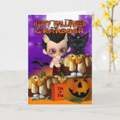 孫ハロウィーン吸血鬼キャットパンプキンジャックo lant カード (黄色い花)