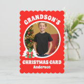 孫パーソナライズされたの写真クリスマス シーズンカード (スタンド正面)