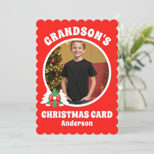 孫パーソナライズされたの写真クリスマス シーズンカード (スタンド正面)