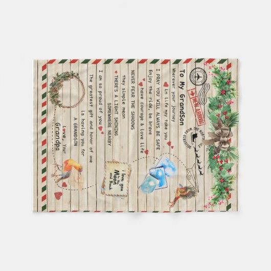 孫パーソナライズされた宛の手紙 フリースブランケット (正面(横))