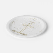 孫ファースト聖餐式金ゴールドルッククロス ペーパープレート (アングル)
