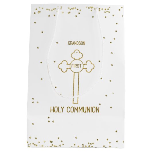 孫ファースト聖餐式金ゴールドルッククロス ミディアムペーパーバッグ (裏面)