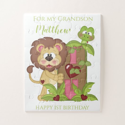 孫ファースト誕生日かわいいライオン ジグソーパズル (縦)