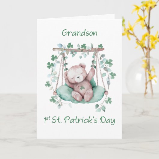孫ファーストSt patricks dayスウィートベアーオンスイング カード (黄色い花)