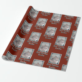 孫フォトメリークリスマスおばあちゃん赤 ラッピングペーパー