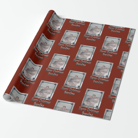 孫フォトメリークリスマスおばあちゃん赤 ラッピングペーパー (アンロールド)