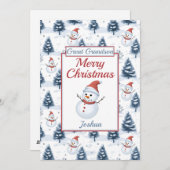 孫メリー素晴らしクリスマス雪だるまフラット シーズンカード (正面/裏面)