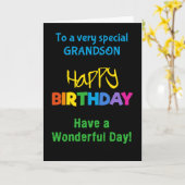 孫レインボーカラーズオンブラック誕生日カード カード (黄色い花)