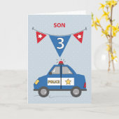 孫三歳バースデーブルー警察車 カード (黄色い花)