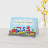 孫五誕生日カラフル列車オン軌道 カード (黄色い花)