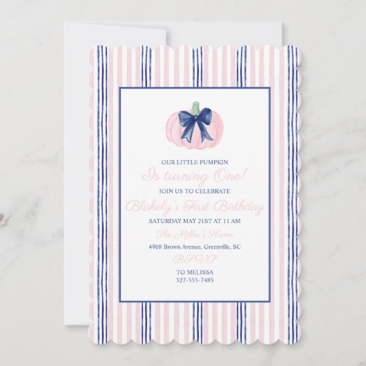 孫千年名門私立校風のの海軍の私たちの小さなカボチャ 招待状 (正面)