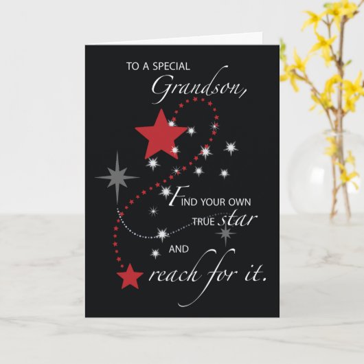 孫卒業祝い緋色グレー カード (黄色い花)