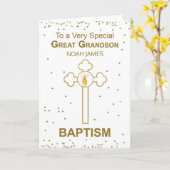 孫名素晴らしパーソナライズされた洗礼金ゴールドルック カード (黄色い花)