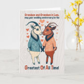 孫夫婦ヤギ結婚ツゲイ記念日 カード (黄色い花)