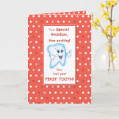 孫失った第1歯おめでとうオレンジ カード (黄色い花)