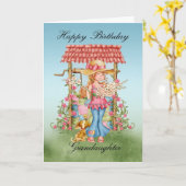 孫娘かわいい女の子と願い井戸誕生日 カード (黄色い花)