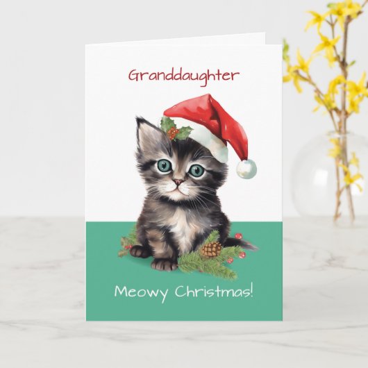 孫娘かわいい猫メオウィクリスマス カード (黄色い花)