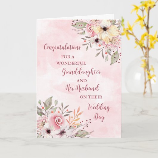 孫娘と夫おめでとう カード (黄色い花)