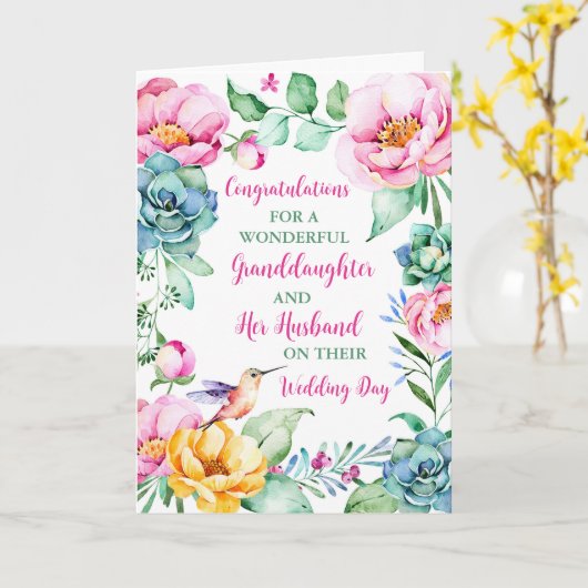 孫娘と夫おめでとう カード (黄色い花)