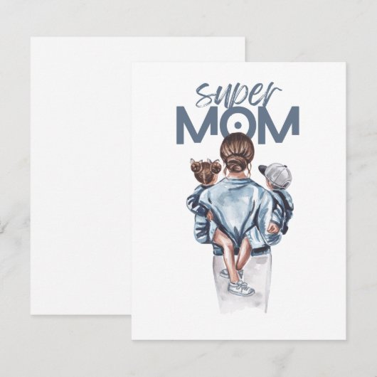 孫娘と孫息子と一緒に贈るパーソナライズされたスーパー・ママギフト 招待状 (正面/裏面)