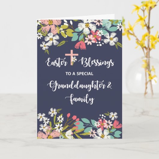 孫娘と家族のイースター恵み カード (黄色い花)