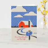 孫娘と彼女の妻、赤い納屋のためのクリスマス カード (黄色い花)