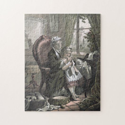 孫娘にKittingを教えているヴィンテージの祖母 ジグソーパズル (縦)