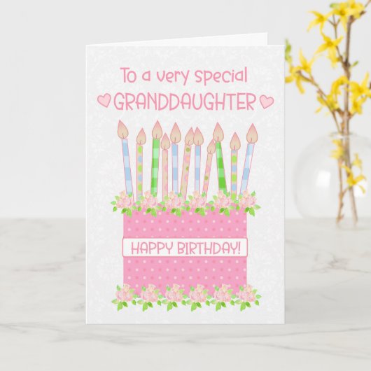 孫娘のお誕生日ケーキハートバラカード カード (黄色い花)