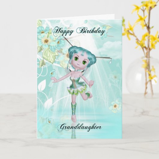 孫娘のかわいいおとぎちゃんの誕生日の挨拶状 カード (黄色い花)