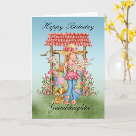 孫娘のかわいい女の子および健康な誕生日を望むこと カード (黄色い花)