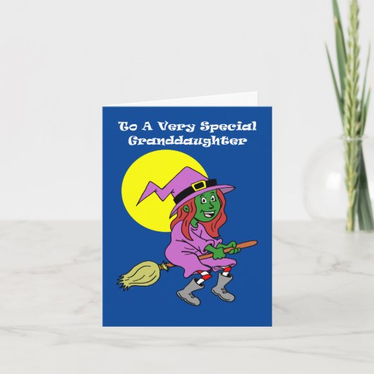 孫娘のために可愛い漫画の魔女ハロウィーン シーズンカード (正面)