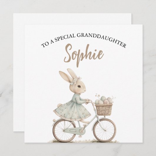 孫娘のためのイースターバニー自転車カード シーズンカード (正面/裏面)