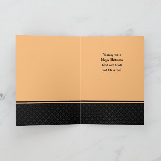 孫娘のためのハロウィンの魔女とほうき カード (内部)