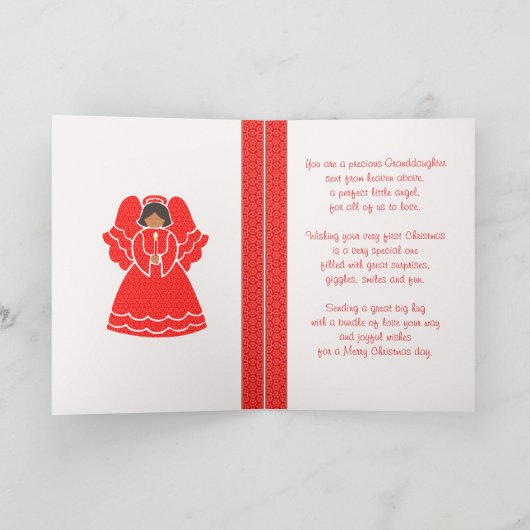 孫娘のための第1クリスマス民族天使レース シーズンカード (内部)