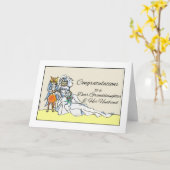 孫娘のための結婚式のお祝い、猫 カード (黄色い花)