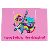 孫娘のハッピーバースデーのギター、ハート、ノート ラージペーパーバッグ (裏面)