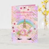 孫娘のユニコーンギフト ピンクゴールド ガーリー カード (黄色い花)