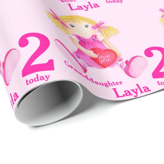 孫娘の一流の縫いぐるみ人形の芸術の第2誕生日の覆い ラッピングペーパー (ロールコーナー)