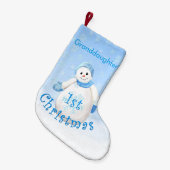 孫娘の初めてのクリスマスの雪だるま スモールクリスマスストッキング (正面 (吊り時))