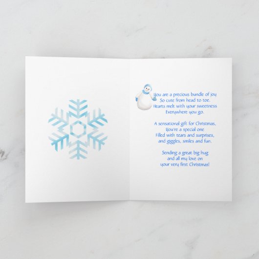 孫娘の初めてのクリスマス雪だるまグリーティング シーズンカード (内部)