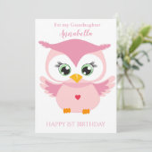孫娘の初誕生日 かわいいピンクのフクロウ 写真 カード (スタンド正面)