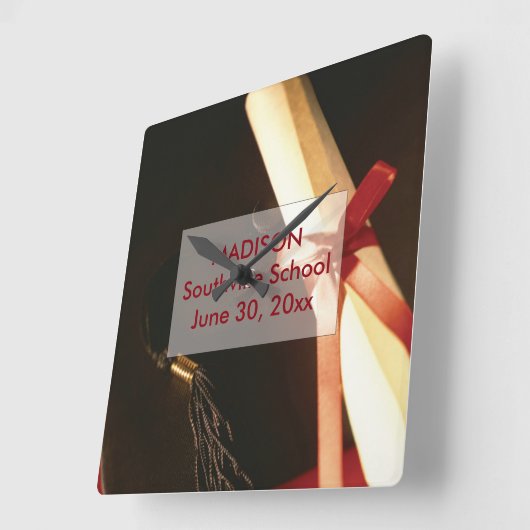 孫娘の卒業を祈る正方形時計 スクエア壁時計 (傾斜)