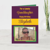 孫娘の名前を追加フォトプラム黄色の誕生日 カード (正面)