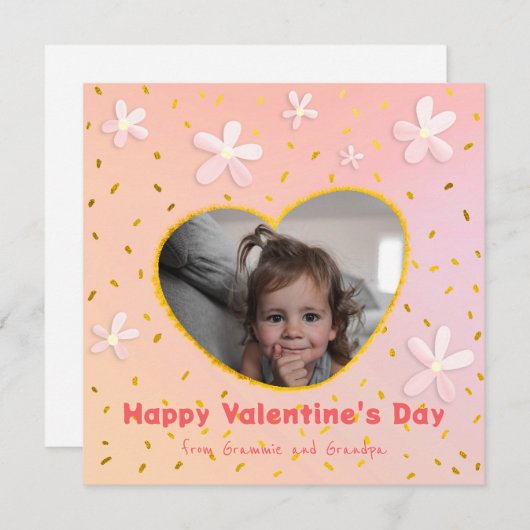 孫娘の愛らしい花のバレンタインデーの写真 シーズンカード (正面/裏面)