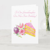 孫娘の最初の誕生日ウォーターカラーケーキ カード (正面)