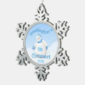 孫娘の第1クリスマスの雪だるま スノーフレークピューターオーナメント (右)