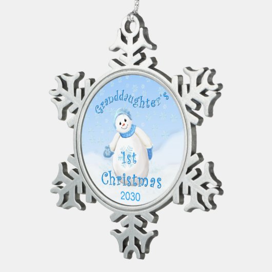 孫娘の第1クリスマスの雪だるま スノーフレークピューターオーナメント (右)