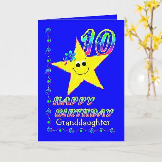 孫娘の第10 Brithdayの星 カード (黄色い花)